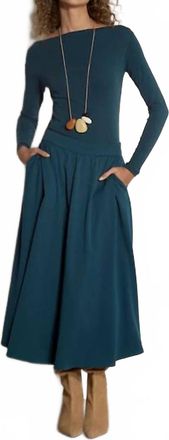 Apricot Brushed Twill A-Line Midi Skirt In Teal