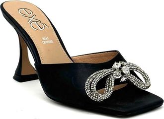 Ex&eacute; Womens Crystal Brooch Heeled Slide Sandal In Black