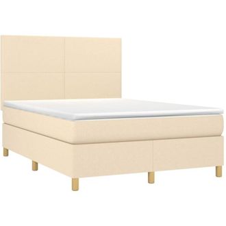 vidaXL Cama Box Spring Colch&oacute;n Y Luces Led Tela Crema 140x190 Cm Vidaxl