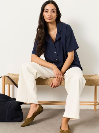 Fat Face FatFace Kara Navy Petite Linen Shirt