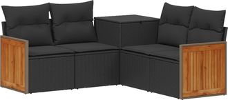vidaXL Juego De Sof&aacute; 5 Uds. Negro Rat&aacute;n Sint&eacute;tico Y Acero Vidaxl