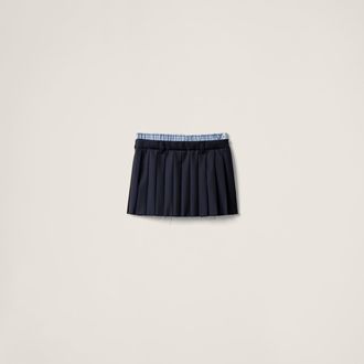 Miu Miu Pleated Batavia Miniskirt, Woman, Navy, Size 36