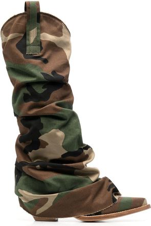R13 camouflage-print 55mm knee-high boots - women - Fabric/Calf Leather/Calf Leather - 36 - Brown