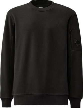 C.P. Company Zwarte Diagonale Fleece Lens Crew Sweatshirt - Heren - Sweatshirts - Zwart - L - Katoen - Hoodies & sweatvesten