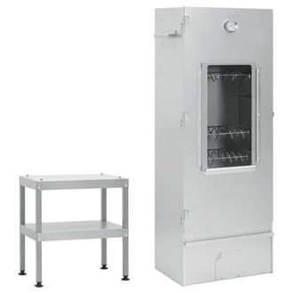 Berkfield Home BBQ Oven Smoker with Table Galvanised Steel in Silver