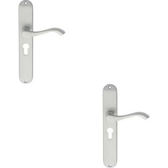 Loops 2x PAIR Curved Handle on Long Slim Euro Lock Backplate 241 x 40mm Satin Chrome