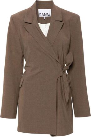 Ganni Bruine Wrap Jas Knoop Detail - Dames - Blazers - Bruin - M - Jassen
