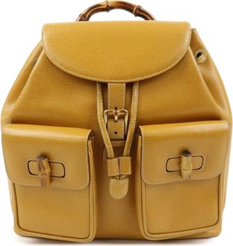 Gucci Vintage Bamboo Leather Yellow Leather Backpack Bag (Pre-Owned)