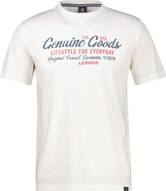 Lerros T-Shirt LERROS T-Shirt unifarben mit Print und 1/2-&Auml;rmeln, Herren, Gr. 4XL, broken wei&szlig;, 100% Baumwolle, Rundhals, Shirts T-Shirt