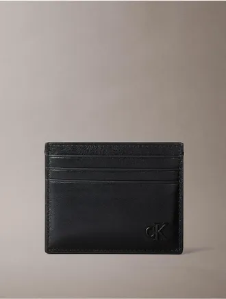 Calvin Klein Mens Suede Monogram Card Case - Black
