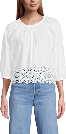 Lands End Gathered Eyelet Top in White at Nordstrom, Size X-Large