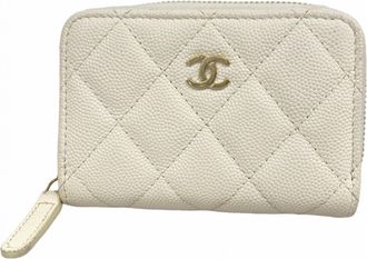 Chanel White Grained Calfskin Coin Purse/Coin Case (Pre-Owned)