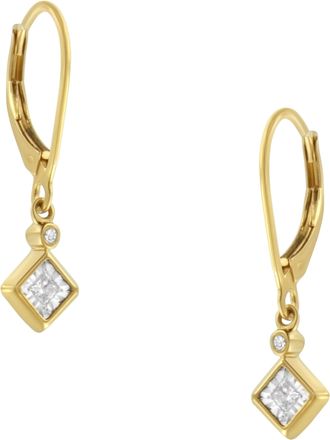 House of Brilliance 2 Micron 14K Yellow Gold Plating Diamond Dangle Earrings
