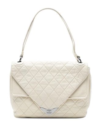 Chanel 2006-2008 CC Evelope Double Flap gewatteerde lamsleren schoudertas - Wit