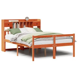 Berkfield Home Bookcase Bed without Mattress Wax Brown 160x200cm Solid Wood Pine | Size: 160x200 cm