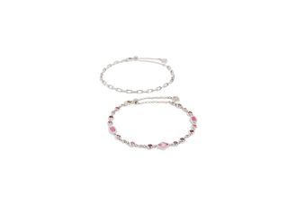 Kendra Scott Mini Elisa Abbie Set Of 2 Delicate Chain Womens Bracelets Womens Bracelet Silver Pink Mix, Brass
