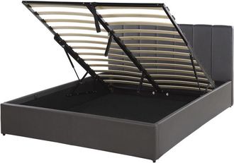 Beliani Cama Con Somier De Piel Sint&eacute;tica Gris Oscuro 140 X 200 Cm Cabecero Almacenaje Dreux