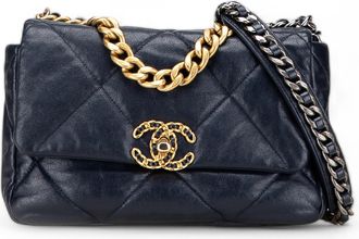Chanel Pre-owned Womens 19 Flap Bag Quilted Leather - Dark Blue - One Size