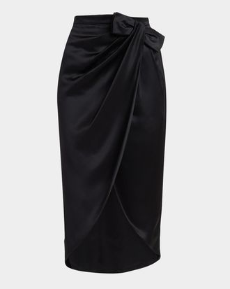 Valentino Garavani Draped Silk Bow Midi Tulip Skirt