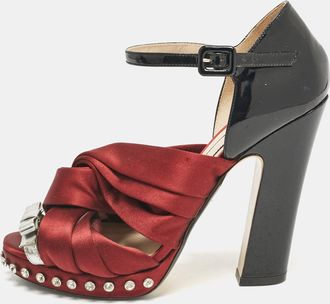 N&deg;21 N&deg;21 Burgundy/black Patent Leather And Satin Ankle Strap Sandals