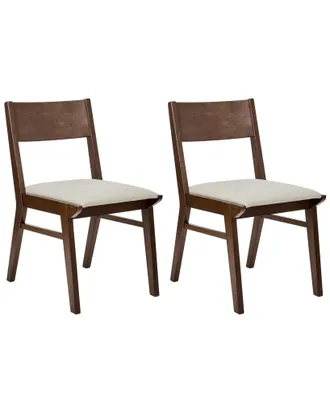 Beliani Set Di 2 Sedie Da Pranzo In Tessuto Beige Senza Braccioli Struttura In Legno Scuro Enola