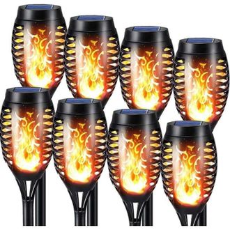 Elle Luces Solares De Exterior Con Forma De Llama - Paquete De 8 Luces Solares Impermeables Con Forma De Antorcha, Luces Solares Con Efecto De Llama Parpad