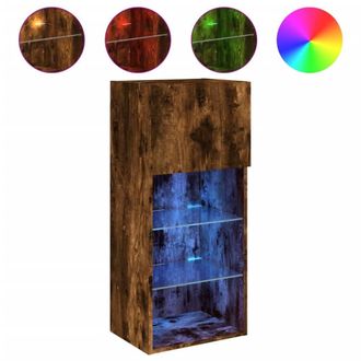 Berkfield Home TV Cabinet with LED Lights Smoked Oak 40.5x30x90 cm in Brown