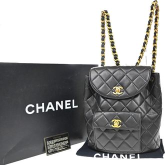 Chanel Vintage Cc Pocket Backpack Quilted Lambskin Black Leather Backpack Bag (Pre-Owned)