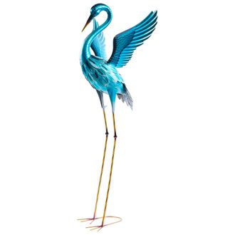 Beliani Escultura De P&aacute;jaro De Metal Hierro Hecha A Mano Animal De Pie Decoraci&oacute;n Azul Masbate