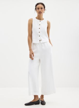 Contemporaine Womens Elastic waist pure linen capri pant Fit: Wide leg, high rise