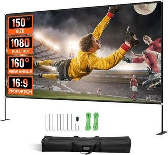 OEM Projektionsleinwand Mit St&auml;nder 381cm Tragbare Filmleinwand 16:9 Outdoor Indoor Beamer Leinwand 347 X 201.9cm Mobile Beamer Leinwand 160&deg;