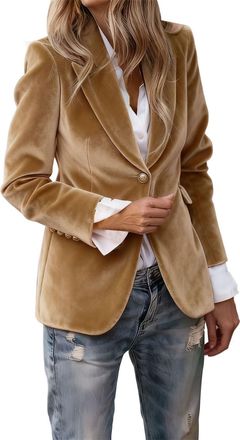Generic Work Clothes for Women Womens Blazer Velvet Blazer Suit Casual Long Sleeve Jacket Ladies V Neck Office Work Notched Collar Coats Elegant Button Down B