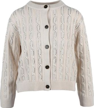 Marella Beige Rhinestone Embellished Cotton-Blend Cardigan
