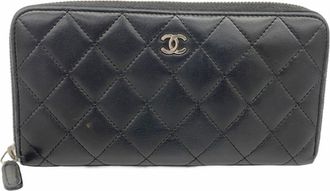 Chanel Black Leather Long Wallet (Bi-Fold) (Pre-Owned)