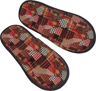 Generic Non-Slip House Slipper Men Red Brown Plaid Houndstooth House Shoes Fluffy Womens Slippers for Travel Hotels Guest M
