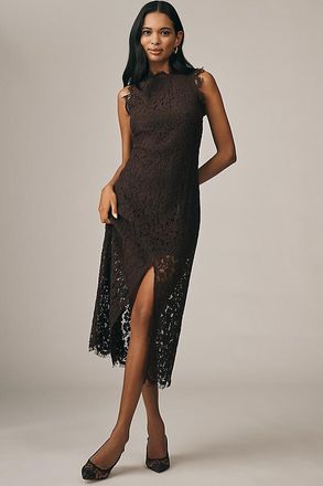 endless rose Sleeveless Mock-Neck Lace Midi Dress