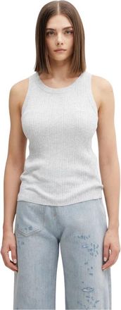 Maison Kitsun&eacute; Baby Fox Fijn Gebreide Tanktop - Dames - Tops zonder mouwen - Grijs - L - Katoen - Tops