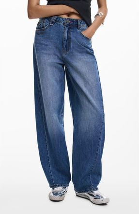 Desigual Hight Waist Barrel Legs Jeans in Medium Blue at Nordstrom, Size 38
