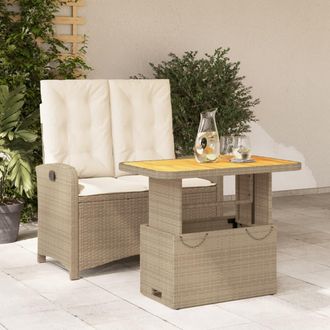 vidaXL Set Comedor De Jard&iacute;n 2 Pzas Con Cojines Rat&aacute;n Sint&eacute;tico Beige Vidaxl