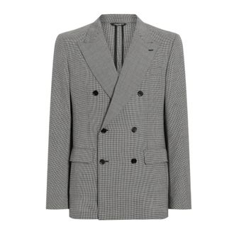 Dolce & Gabbana Jassen, Heren, Grijs, L, Leer, Dubbelrijige Houndstooth Blazer