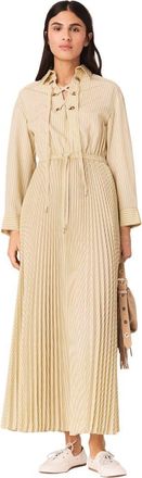 Maje Eyelet pleated maxi dress in Pale Yellow at Nordstrom, Size 34 Eu