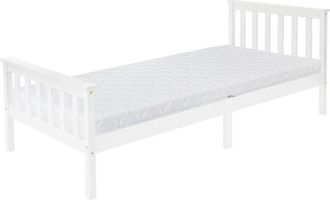 ML Design Ml-design - Letto Singolo in Legno di Pino Massello Bianco con Materasso a Schiuma Fredda 90x200 cm Telaio a Doghe e Piedi Lettino con Testiera e