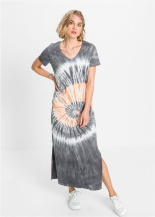 Bonprix Shirtkleid BONPRIX Shirtkleid aus reiner Baumwolle, Damen, Gr. 48/50 (XL), N-Gr, grau (rauchgrau, orange, wei&szlig; bedruckt), Obermaterial: 100% Baumwolle