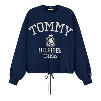 Tommy Hilfiger Drawcord Varsity Crest Logo Sweatshirt - Dames - Sweatshirts - Blauw - XS - Katoen - Hoodies & sweatvesten