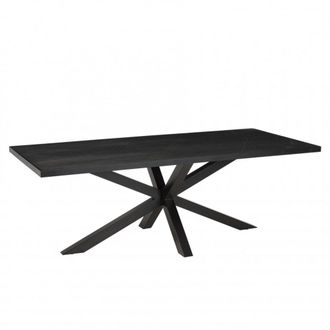 Macabane Mesa de comedor rectangular con tablero negro efecto piedra
