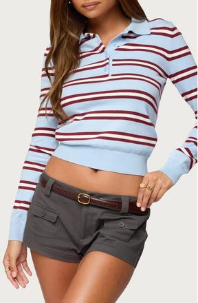 Edikted Brayden Stripe Polo Sweater in Light-Blue at Nordstrom, Size X-Large