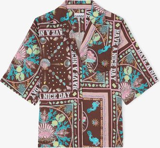 Ganni Brown Shirt in Printed Twill - Size 8/10 Viscose