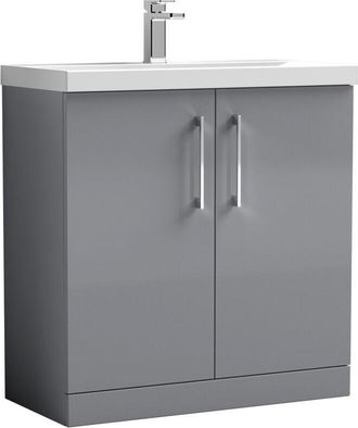 Nuie Nuie - Arno Satin Grey 800mm 2 Door Vanity Unit and Mid Edge Ceramic Basin - ARN2205A