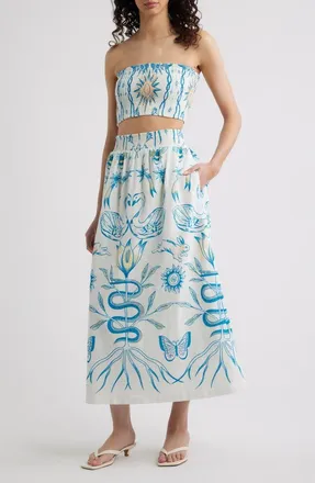Cleobella Sylvan Smocked Cotton & Linen Top & Skirt Set in Lunada Print at Nordstrom, Size X-Small