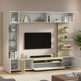 Dmora Pared Modular Galatina, Mueble Sala 8 Estantes, Apertura Abatible Made In Italy, 12 Compartimientos, 245x40x191.2h Cm Marr&oacute;n Arce